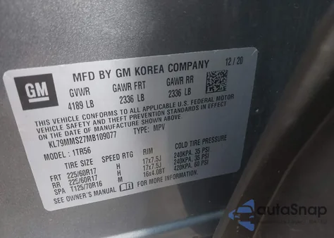 2021 Chevrolet Trailblazer Fwd Ls z USA, uszkodzony, nr VIN KL79MMS27MB109077